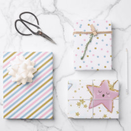 Pastel Little Star, Streep en Stippen Inpakpapier Vel