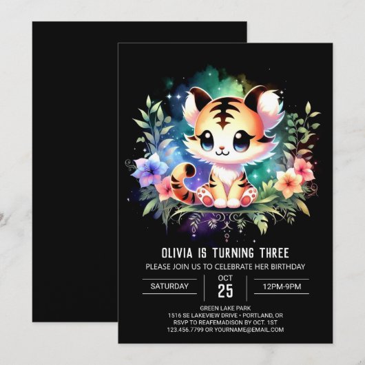 Pastel Little Tiger Verjaardag Kaart (Voorkant / Achterkant)