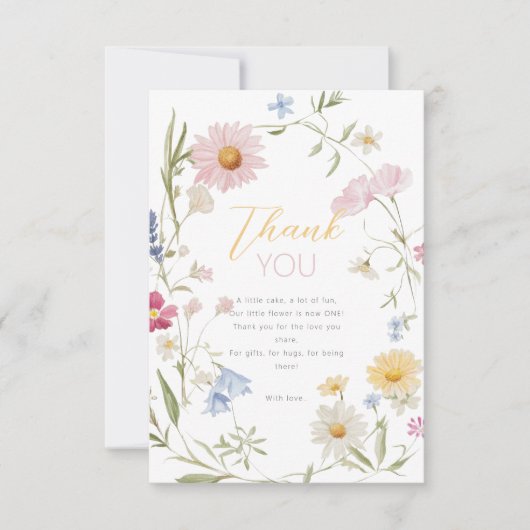 Pastel Little Wildflower Meisje 1e verjaardag Bedankkaart (Voorkant)