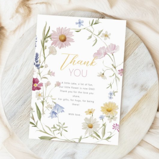 Pastel Little Wildflower Meisje 1e verjaardag Bedankkaart