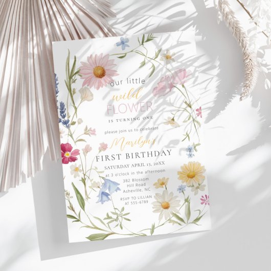 Pastel Little Wildflower Meisje 1e verjaardag Kaart