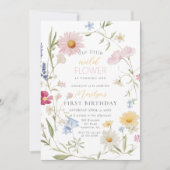 Pastel Little Wildflower Meisje 1e verjaardag Kaart (Voorkant)