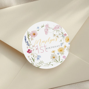 Pastel Little Wildflower Meisje 1e verjaardag Ronde Sticker