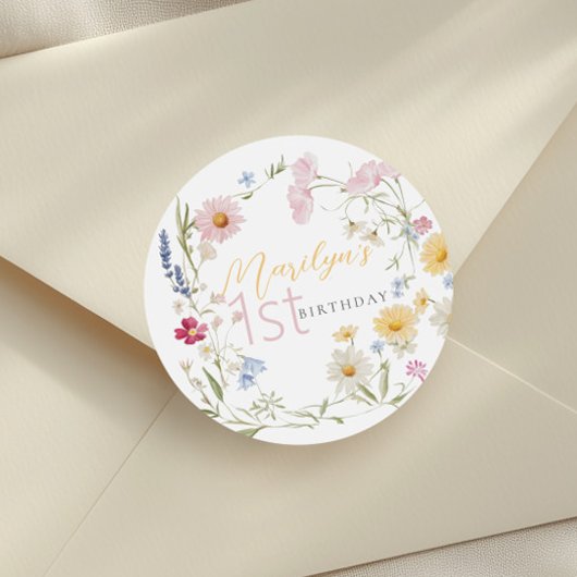 Pastel Little Wildflower Meisje 1e verjaardag Ronde Sticker