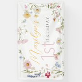 Pastel Little Wildflower Meisje 1e verjaardag Spandoek (Verticaal)