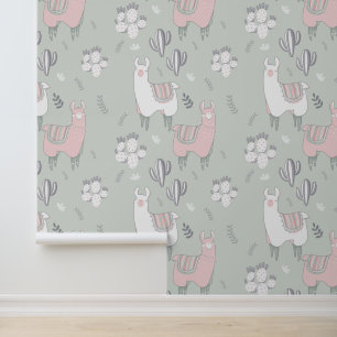 Pastel Llama Pattern Behang