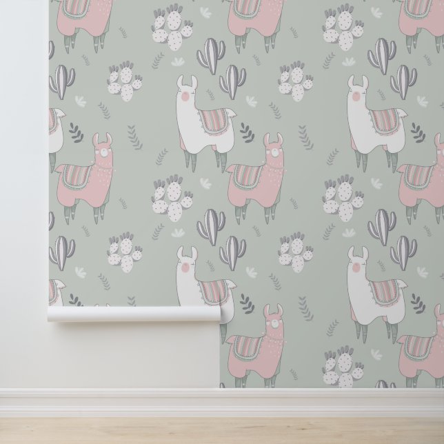 Pastel Llama Pattern Behang (Applicatie)