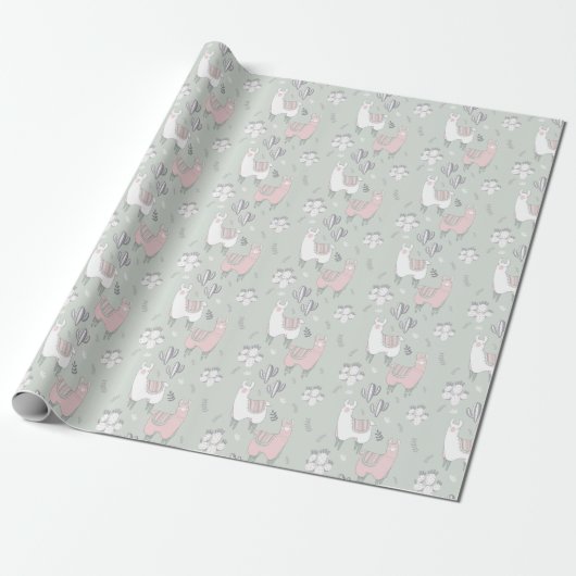 Pastel Llama Pattern Cadeaupapier (Uitgerold)