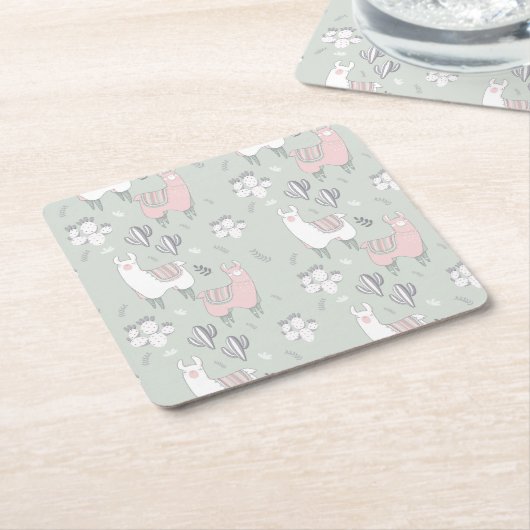 Pastel Llama Pattern Kartonnen Onderzetters (Schuin)