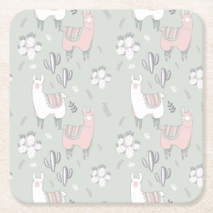 Pastel Llama Pattern Kartonnen Onderzetters