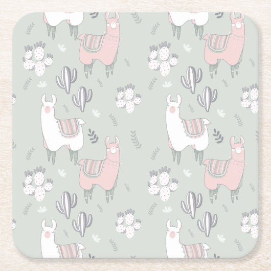 Pastel Llama Pattern Kartonnen Onderzetters (Voorkant)