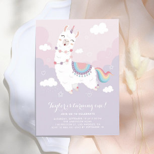 Pastel Llamacorn Regenboog Eerste Verjaardag Kaart