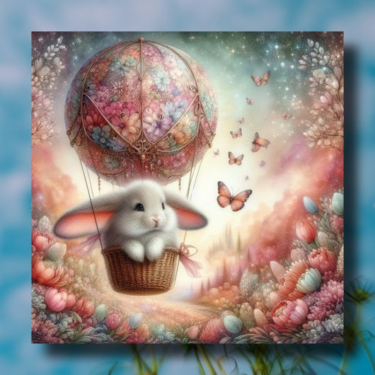 Pastel Lop Ear Bunny Easter Egg Hete Luchtballon Feestdagenkaart