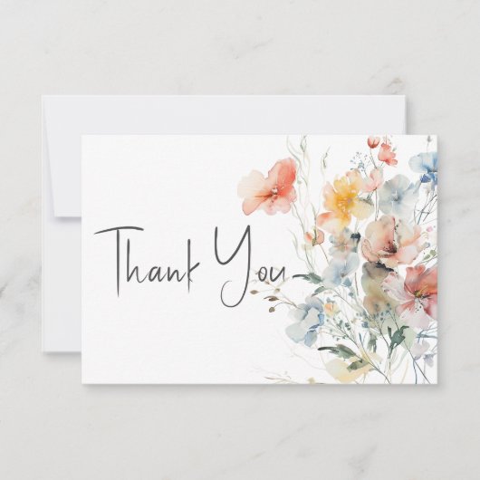 Pastel Losse Wildbloemen Moderne bruiloft Bedankkaart (Voorkant)