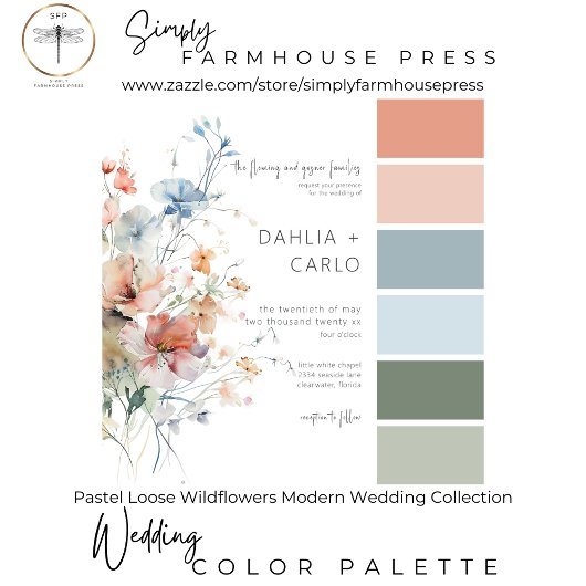 Pastel Losse Wildbloemen Moderne receptie Informatiekaartje