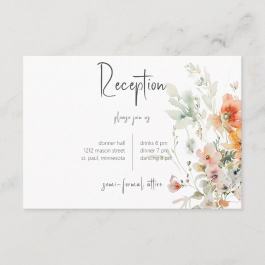 Pastel Losse Wildbloemen Moderne receptie Informatiekaartje (Voorkant)