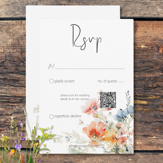Pastel losse wilde bloemen moderne QR-code RSVP Kaartje