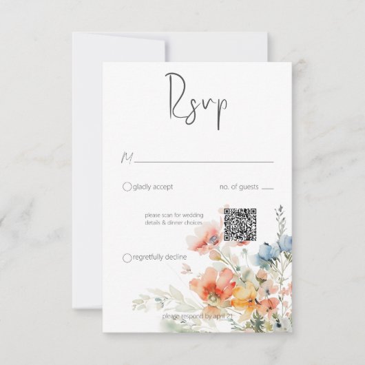 Pastel losse wilde bloemen moderne QR-code RSVP Kaartje (Voorkant)