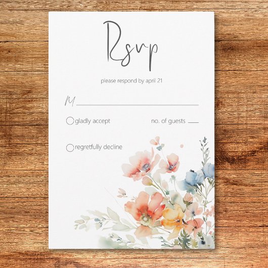 Pastel Losse Wildflowers Modern Wedding RSVP Kaart