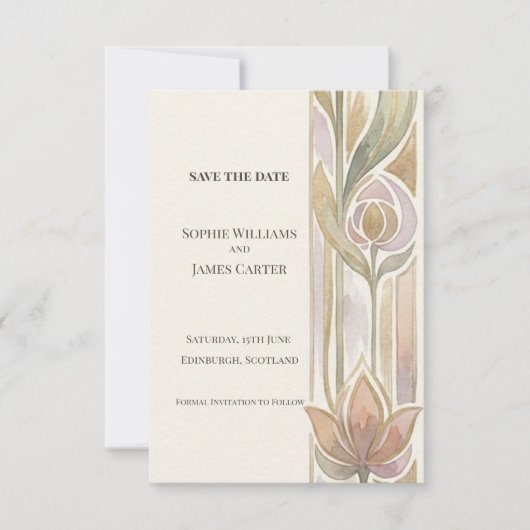 Pastel Lotus Art Nouveau Save The Date (Voorkant)