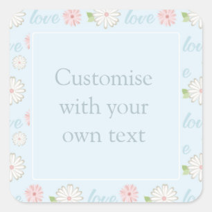  Pastel Love and Flowers Pattern Custom Text Vierkante Sticker
