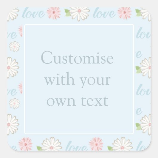 Pastel Love and Flowers Pattern Custom Text Vierkante Sticker (Voorkant)