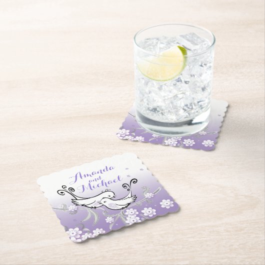 Pastel love birds custom bruiloft onderzetter (Insitu)