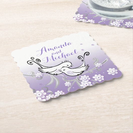 Pastel love birds custom bruiloft onderzetter (Gebogen)