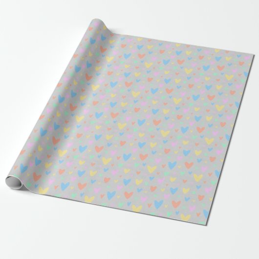 Pastel love Heart Pattern Gift Wrap Cadeaupapier (Uitgerold)