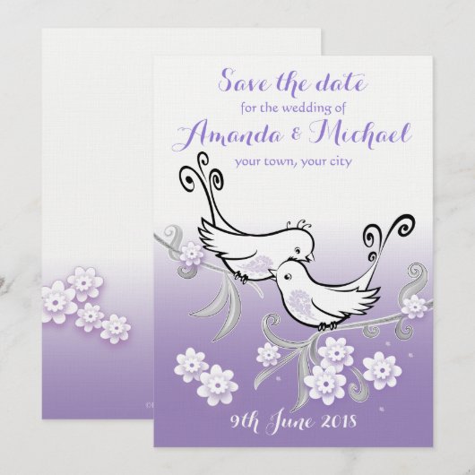 Pastel lovebirds bruiloft Save the Date briefkaart (Voorkant / Achterkant)
