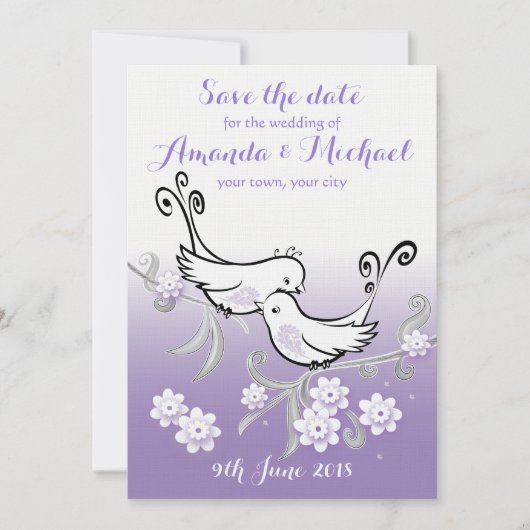 Pastel lovebirds bruiloft Save the Date briefkaart (Voorkant)