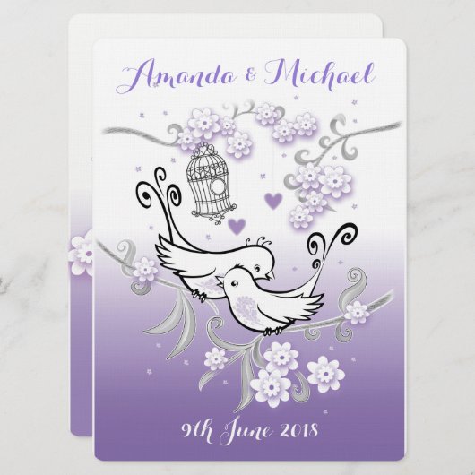 Pastel lovebirds custom grote bruiloft uitnodiging (Voorkant / Achterkant)