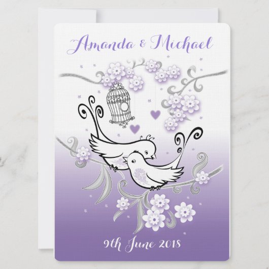 Pastel lovebirds custom grote bruiloft uitnodiging (Voorkant)