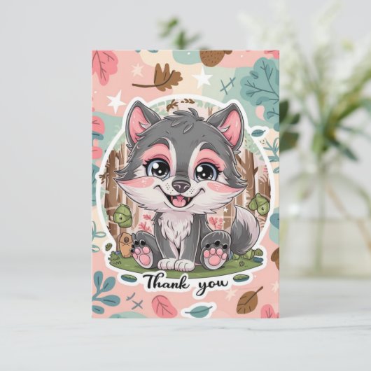 Pastel Lovely Wolf Bedankkaart (Staand voorkant)