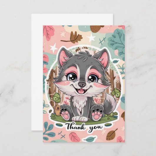 Pastel Lovely Wolf Bedankkaart (Voorkant / Achterkant)