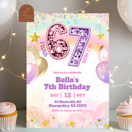 Pastel Lovertjes Glitter 67 Meisje Verjaardag  Kaart