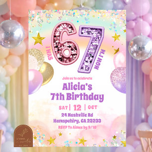 Pastel Lovertjes Glitter 67 Meisje Verjaardag Kaart