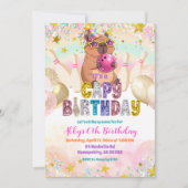 Pastel Lovertjes Glitter Capybara Bowling Verjaard Kaart (Voorkant)