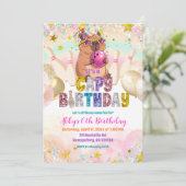 Pastel Lovertjes Glitter Capybara Bowling Verjaard Kaart (Staand voorkant)
