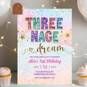 Pastel Lovertjes Glitter Driedrieëndert Verjaardag Kaart