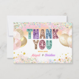 Pastel Lovertjes Glitter Dubbele Verjaardag Dankka Bedankkaart