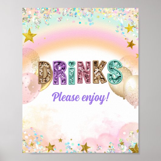 Pastel Lovertjes Glitter Dubbele Verjaardag Dranke Poster (Voorkant)