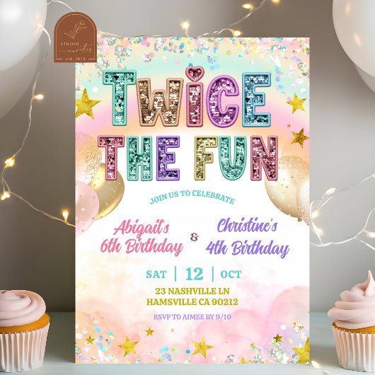 Pastel Lovertjes Glitter Dubbele Verjaardag Kaart