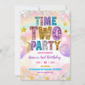 Pastel Lovertjes Glitter Tijd TWEE Feest Uitnodigi Kaart (Voorkant)