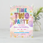 Pastel Lovertjes Glitter Tijd TWEE Feest Uitnodigi Kaart (Staand voorkant)
