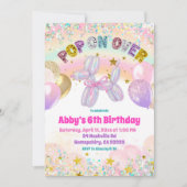 Pastel Lovertjes Pop Over Hond Ballon Uitnodiging (Voorkant)