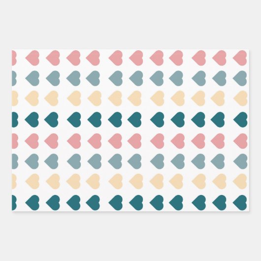 Pastel Loving Hearts set van 3 Inpakpapier Vel (Voorkant)