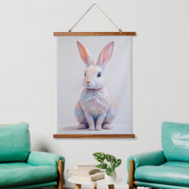 Pastel Low-Poly Konijn Hangend Wandkleed