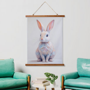 Pastel Low-Poly Konijn Hangend Wandkleed