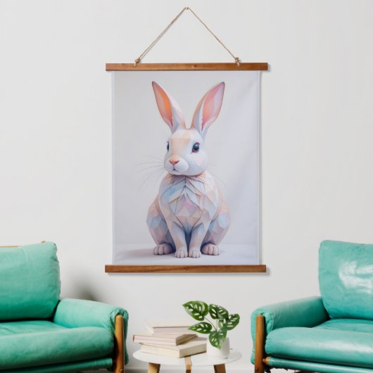 Pastel Low-Poly Konijn Hangend Wandkleed (Woonkamer)